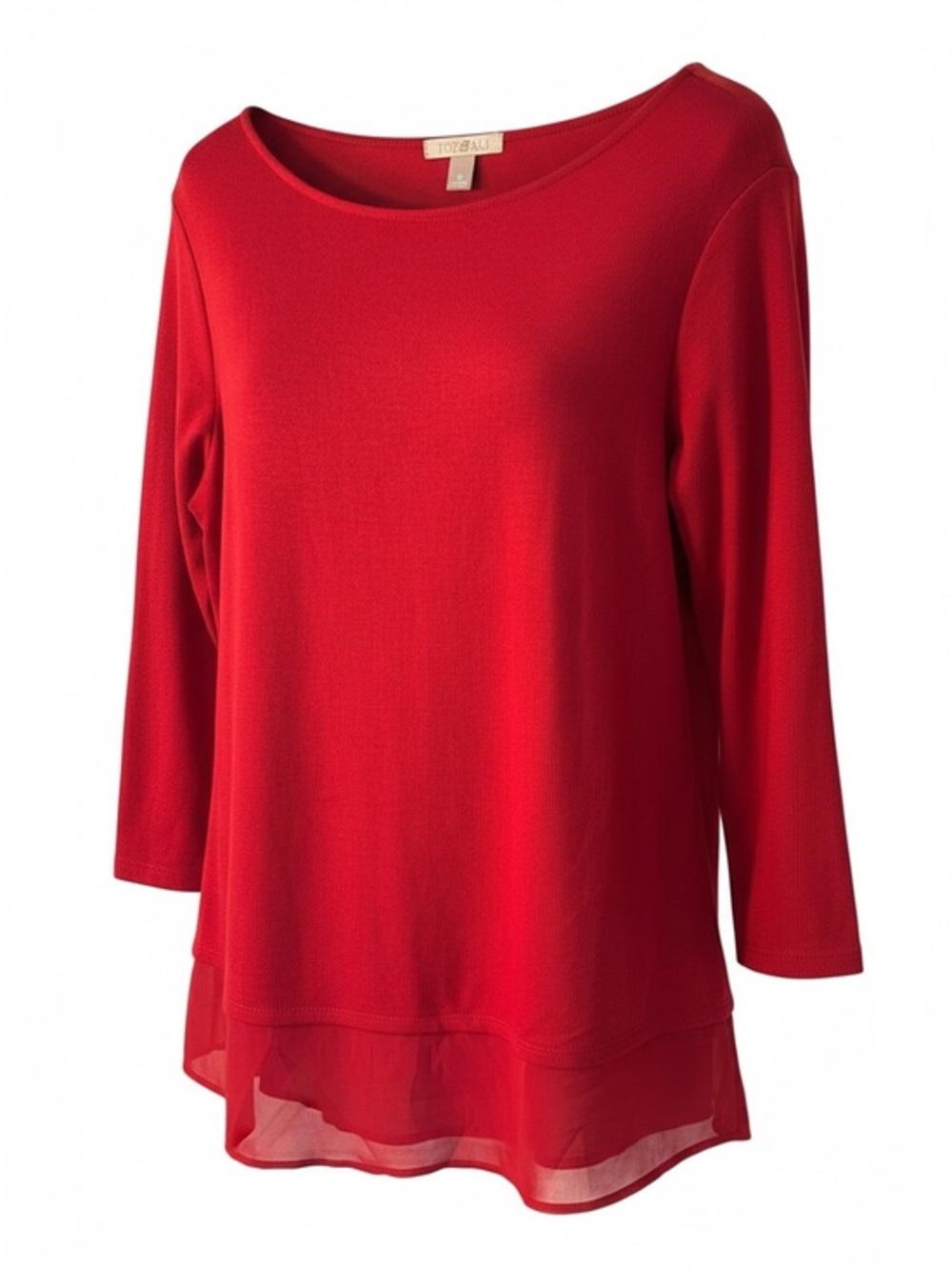 Roz & Ali Red Scoop Neck Long-Sleeve Layered-Hem Top